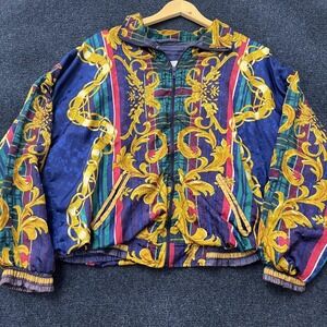 Vintage Baroque Print Jacket Mens Large Multicolor Zip Windbreaker 90s